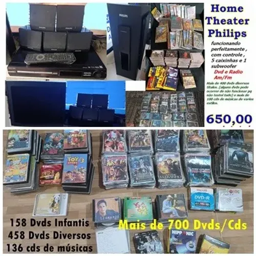 Home Theater + de 700 titulos de Cds, DVDs diversos (Desapego)