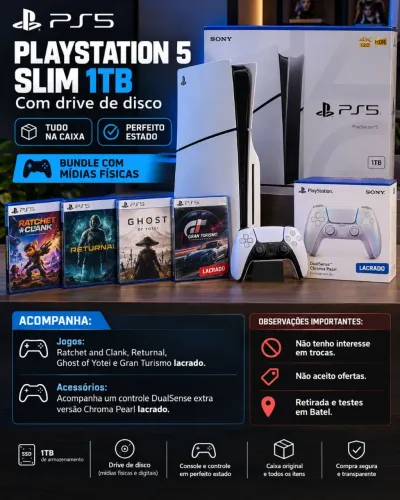 PLAYSTATION 5 SLIM 1 TB CHEIO DE JOGOS E CONTROLES LACRADOS