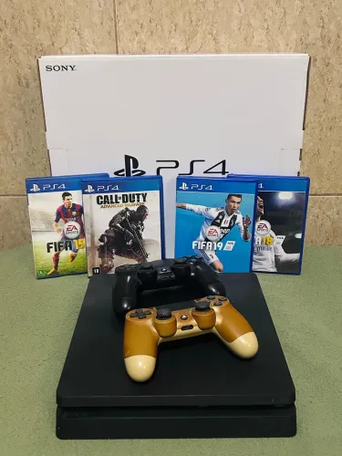 PS4 SLIM COMPLETO + 4 JOGOS + 2 CONTROLES