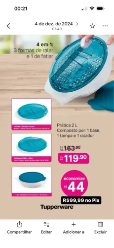 Prática Tupperware ralador com tampa
