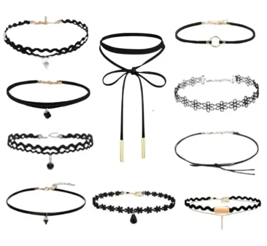 Kit 10 Choker Gargantilha Colar Chocker Bijoux Preto Mod 03