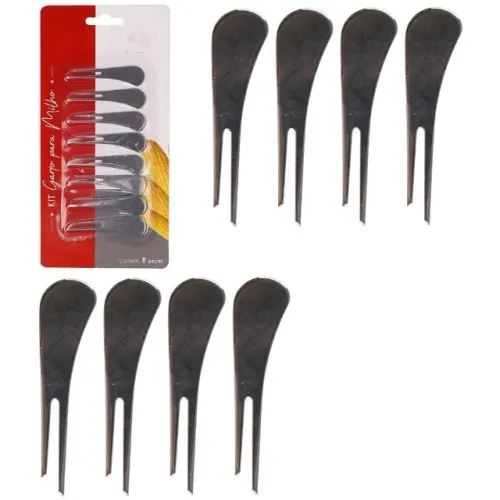 Kit 8 Garfos Garfinho Para Milho Frutas E Petiscos Pegador Espeto Segurar Milho Inox