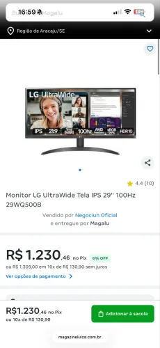Monitor LG UltraWide Tela IPS 29