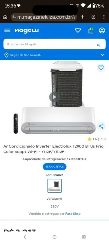 Ar condicionado Electrolux 12000 BTUs color adapt inverter. Não está instalado .