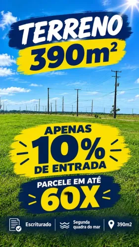 Parcele em até 60X com apenas 10% de entrada Terreno de 390m² a 250 metros do mar Pria do 