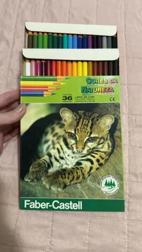 Caixa 36 Cores da Natureza raríssima onça filhote década de 80 Faber Castell