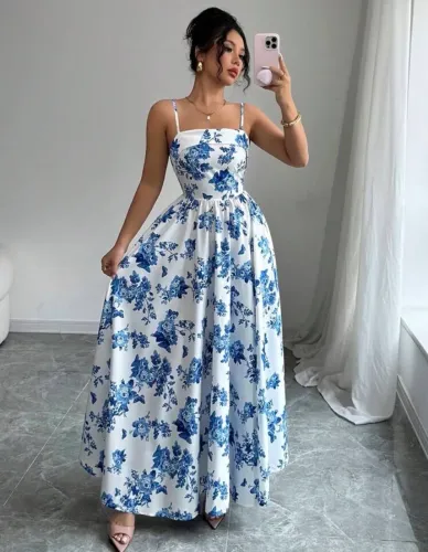 Vestido floral azul shein 