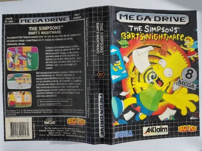 Encarte The Simpsons Bart's Nightmare original Tec Toy - Mega Drive/Sega Genesis