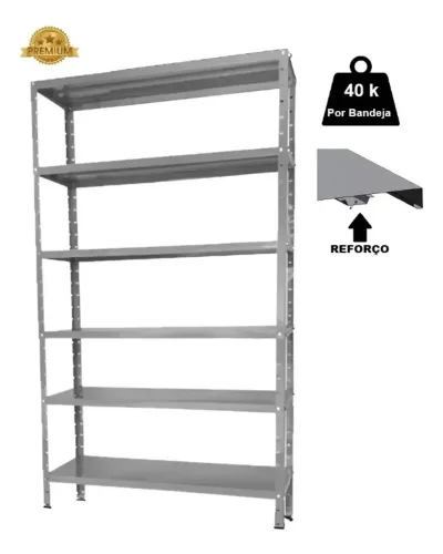 Estante/prateleira Aço 26 Modular 42x92x1,98 Com 6 Bandejas Colunas Inteiras Industrial