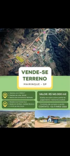 Terreno para chácara em Mairinque 1000m² R$140 .000
