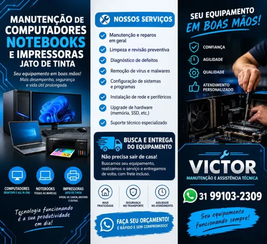 Manutenção em computadores e impressoras.