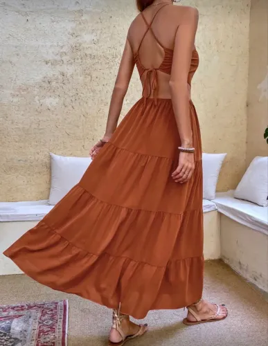 Vestido Longo laranja queimado 