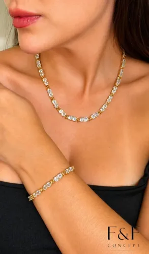 Conjunto Colar e Pulseira Elos X Riviera Com fecho click