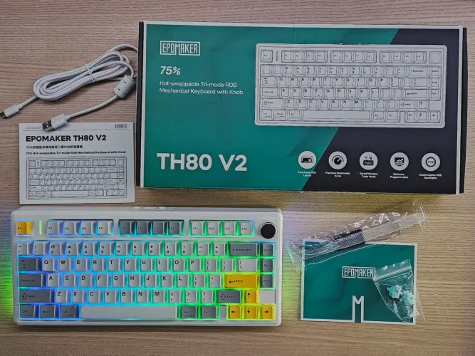 Teclado Epomaker TH80 V2, mecânico, sem fio c/ knob, branco [NOVO]