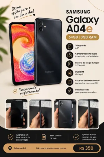 Samsung Galaxy A04e 64GB 3GB RAM - Preto - Funcionando Perfeitamente