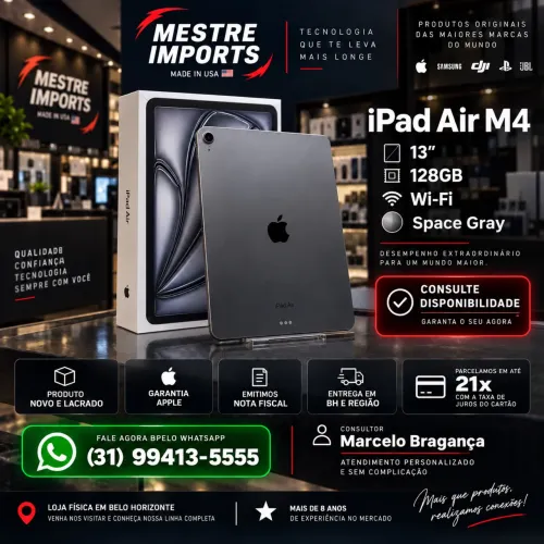 iPad Air M4 13 Polegadas 128GB Wi-Fi Space Gray Novo Lacrado
