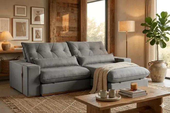 Sofá Retrátil 2.30M Pillow 25Cm Luxo. Produto Novo Direto de Fábrica P/Sua Casa.