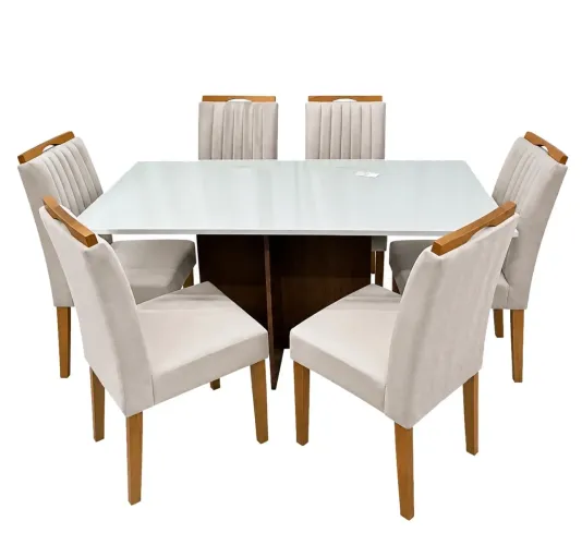 Mesa de Jantar 160x90cm com Vidro e 6 Cadeiras Marselha  p33