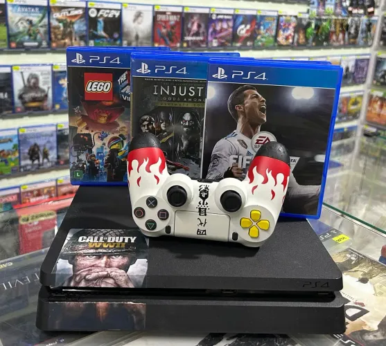 Playstation 4 Slim 1tb HDRcom controle personalizado 3 jogos mídia física disco e jogos