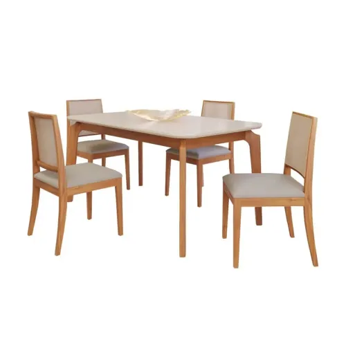 Sala de Jantar 4 Lugares em Madeira Maciça Tecido Linho t87