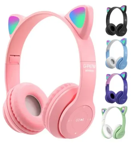 Fone De Ouvido Gatinho Bluetooth Infantil Led Menino Menina