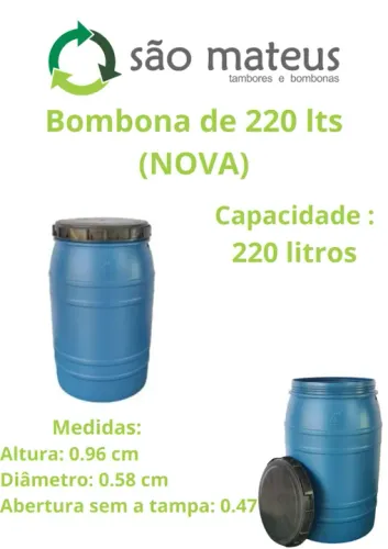 Bombona de 220 litros NoVa com Tampa de rosca Grande