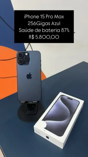 iPhone 15 Pro Max 256GB Azul Saúde de bateria 87% R$ 5.800,00 Semi Novo | Loja Fisica |