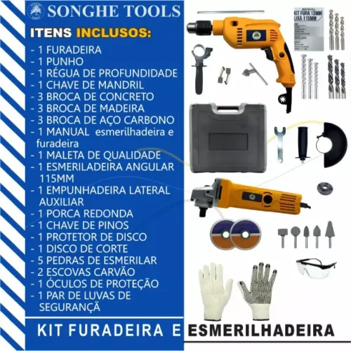 Kit Esmerilhadeira/Lixadeira 860w e Furadeira/Parafusadeira 860w Com Maleta 25 Peças
