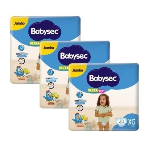 Kit 3 Fraldas Babysec Galinha Pintadinha Tam. XG - 60 Unidades (Total)
