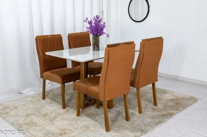 Mesa de Jantar Mel 120×80 4 Cadeiras Terracota rf65