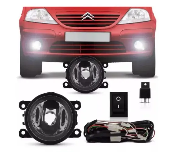 Kit Farol de Milha Neblina Auxiliar Cintroen C3 2009 - 2012 Botão Universal