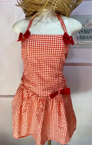 Conjunto Xadrez Vermelho com Laços festa junina