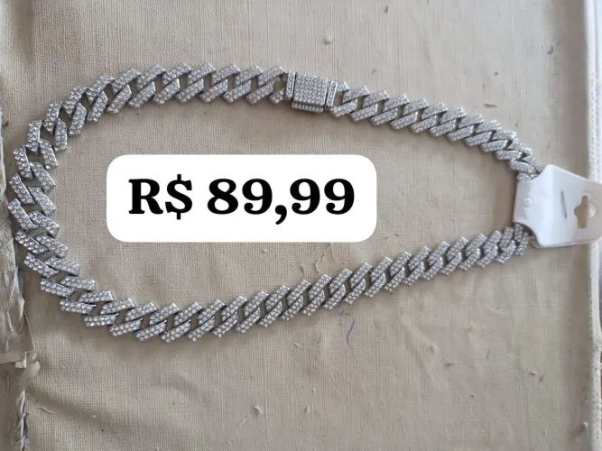 Cordão de corrente Curb Cuban - Prata ou ourocom Pedras