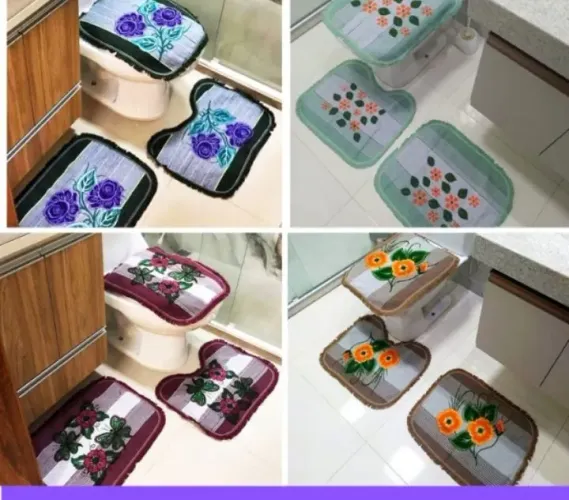 Jogo de Banheiro Decorativo Floral - 3 Peças