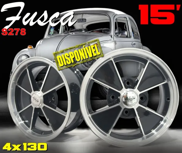 Rodas aro 15 Fusca 15 4x130 scorro S278 preta com diamantado 4x130 novas