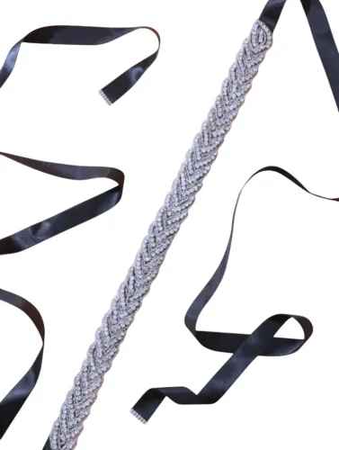 Cinto Bordado para Vestido de Festa Preto - Cinto Pedraria