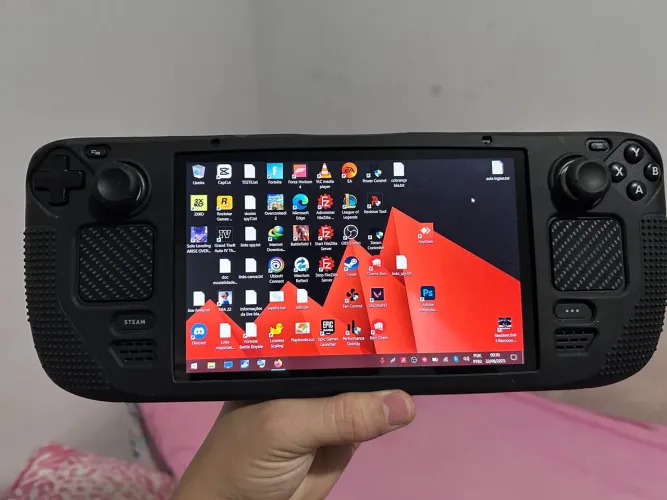 Steam Deck 256GB com grip + acessórios