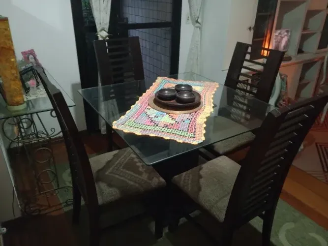 Mesa jantar quadrada tampo vidro