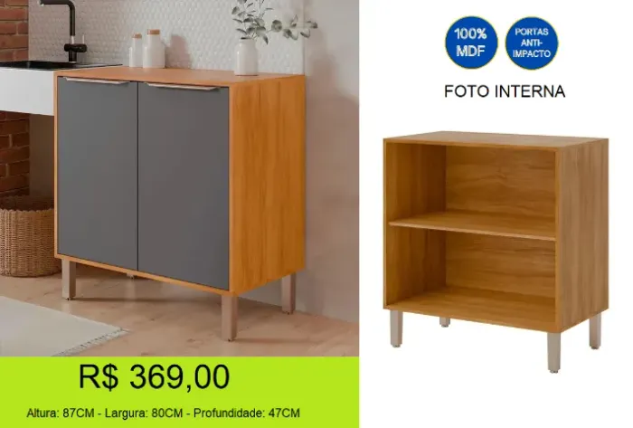 Balcão de 80cm 100% MDF
