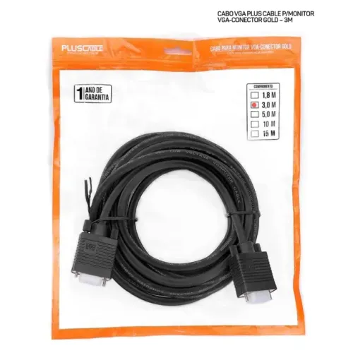 Cabo Vga Plus Cable P/monitor Vga-conector Gold - 3m