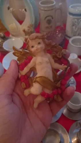 Escultura de biscuit anjinho da guarda anjo de parede lindo e antigo 