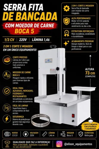 Serra fita com moedor de carne de bancada