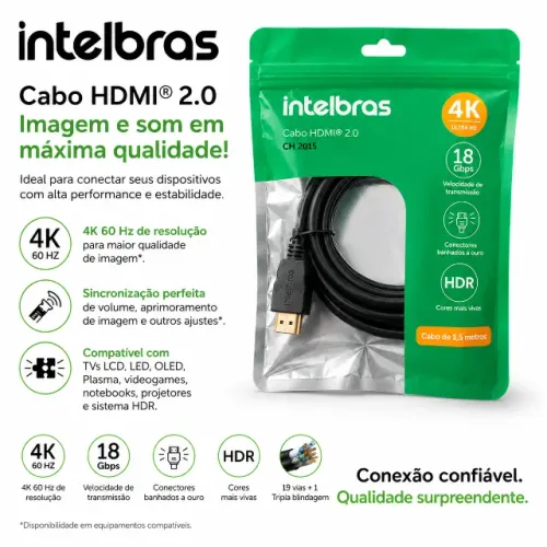 Cabo hdmi Intelbras 1.5m - 2.0 ch 2015 4k Ultra Hd
