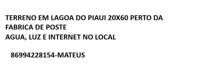 TERRENO EM LAGOA DO PIAUI
