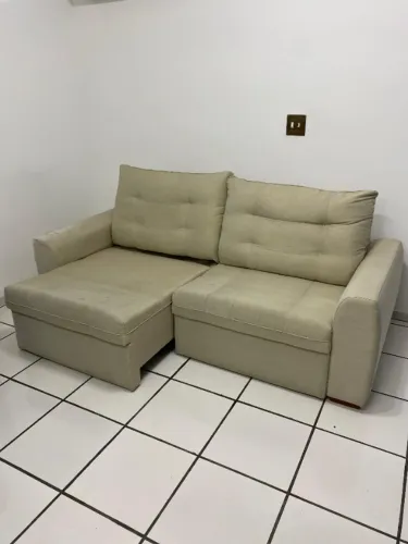 Sofa Linho 3 Lugares Retratil Reclinavel Amplo Confortavel Sala Tv Espacoso Desapego