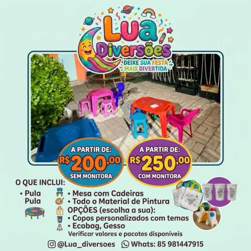 Aluguel de pula pula e oficina de gesso