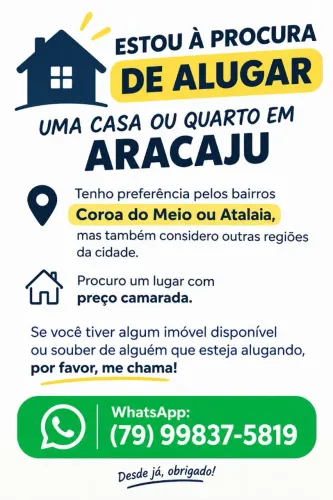 Quero casa ou quarto para alugar