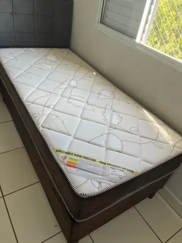 Cama Box Solteiro + Colchão Bom Pastor + Cabeceira estofada