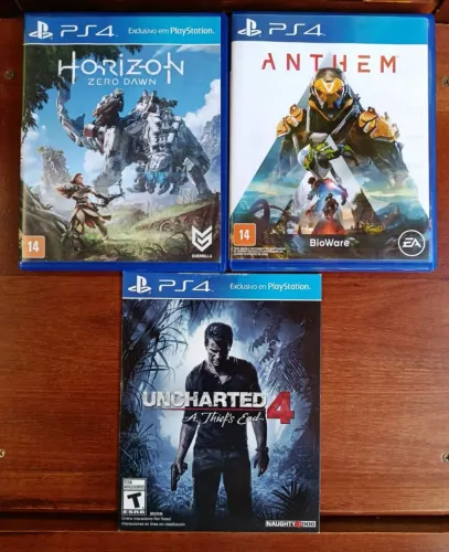 Kit 3 jogos de ps4: Uncharted 4, Horizon Zero Dawn e Anthem