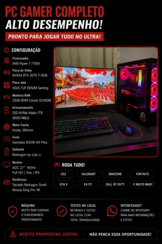 PC Gamer Ryzen 7 7700X + RTX 3070 Ti - ACEITO TROCA